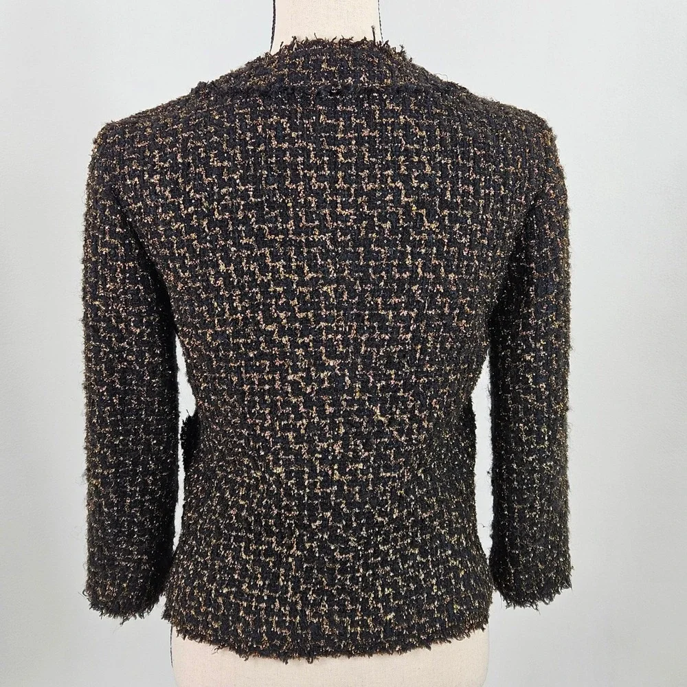 Michael Kors Collection Tweed Blazer 4 Black Gold Metallic Trim Made in Italy